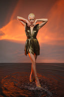 Gold Plise Mini Elbise
