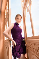 Mor Simli Boğazlı Kolsuz Volan Detaylı Mini Elbise