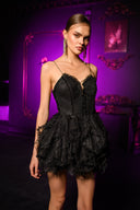 Siyah Dantel İnce Askılı Mini Elbise