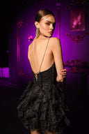 Siyah Dantel İnce Askılı Mini Elbise