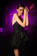 Siyah Dantel İnce Askılı Mini Elbise