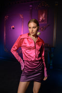 Pembe Mor Degrade Saten Gömlek Elbise