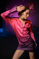 Pembe Mor Degrade Saten Gömlek Elbise