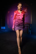 Pembe Mor Degrade Saten Gömlek Elbise