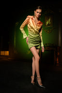 Turuncu Yeşil Degrade Saten Gömlek Elbise