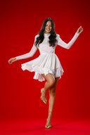 Beyaz Payetli Boğazlı Mini Elbise