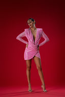 Pembe Payetli Drape Detaylı Mini Elbise