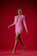 Pembe Payetli Drape Detaylı Mini Elbise