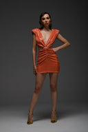 Turuncu Payetli Cut Out Detaylı Mini Elbise