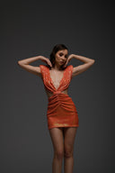 Turuncu Payetli Cut Out Detaylı Mini Elbise