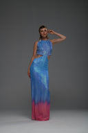 Mavi Pembe Degrade Cut Out Detaylı Maxi Elbise
