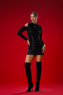 Siyah Drapeli Mini Elbise