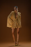 Gold Payetli Geniş Kol Detaylı Elbise