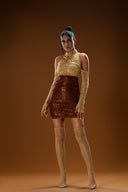 Kahve Gold Payetli 2 Renkli Mini Elbise