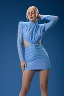 Mavi Payetli Cut Out Detaylı Mini Elbise