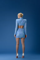 Mavi Payetli Cut Out Detaylı Mini Elbise