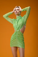 Yeşil Payetli Cut Out Detaylı Mini Elbise