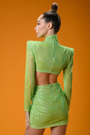Yeşil Payetli Cut Out Detaylı Mini Elbise