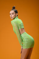 Yeşil Payetli Cut Out Detaylı Mini Elbise