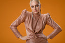 Bronz Triko Cut Out Detaylı Triko Elbise