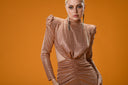 Bronz Triko Cut Out Detaylı Triko Elbise
