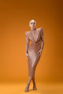 Bronz Triko Cut Out Detaylı Triko Elbise