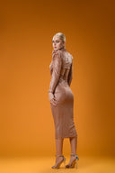 Bronz Triko Cut Out Detaylı Triko Elbise