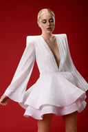 Beyaz Hologram Payetli Glenli Elbise