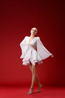 Beyaz Hologram Payetli Glenli Elbise