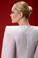 Beyaz Hologram Payetli Glenli Elbise