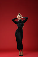 Siyah Triko Cut Out Detaylı Midi Elbise