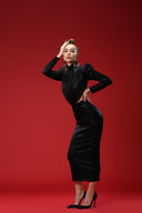 Siyah Triko Cut Out Detaylı Midi Elbise