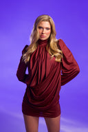 Bordo Drapeli Mini Elbise