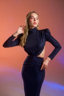 Lacivert Simli Cut Out Detaylı Midi Elbise