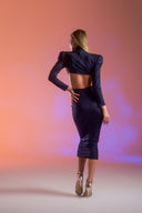 Lacivert Simli Cut Out Detaylı Midi Elbise