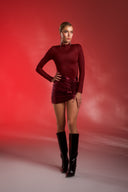 Bordo/Bordo Renk Bloklu Mini Elbise