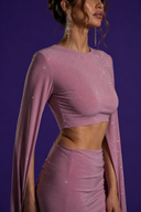 Gül KurusuTaşlı Crop Bluz & Etek Takım