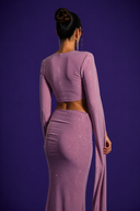 Gül KurusuTaşlı Crop Bluz & Etek Takım