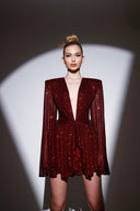 Bordo Payetli Geniş Kol Detaylı Elbise