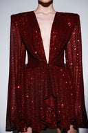 Bordo Payetli Geniş Kol Detaylı Elbise