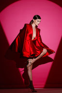 Kırmızı Saten Glenli Elbise