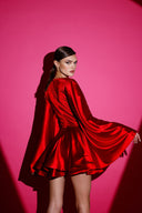 Kırmızı Saten Glenli Elbise