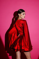 Kırmızı Saten Glenli Elbise