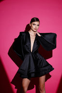 Siyah Saten Glenli Elbise