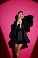 Siyah Saten Glenli Elbise