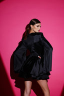 Siyah Saten Glenli Elbise