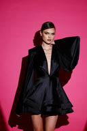 Siyah Saten Glenli Elbise