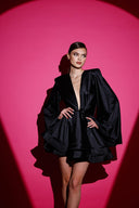 Siyah Saten Glenli Elbise