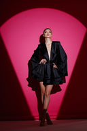 Siyah Saten Glenli Elbise