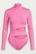 Pembe Boğazlı Uzun Kollu Cut Out Detaylı Bodysuit